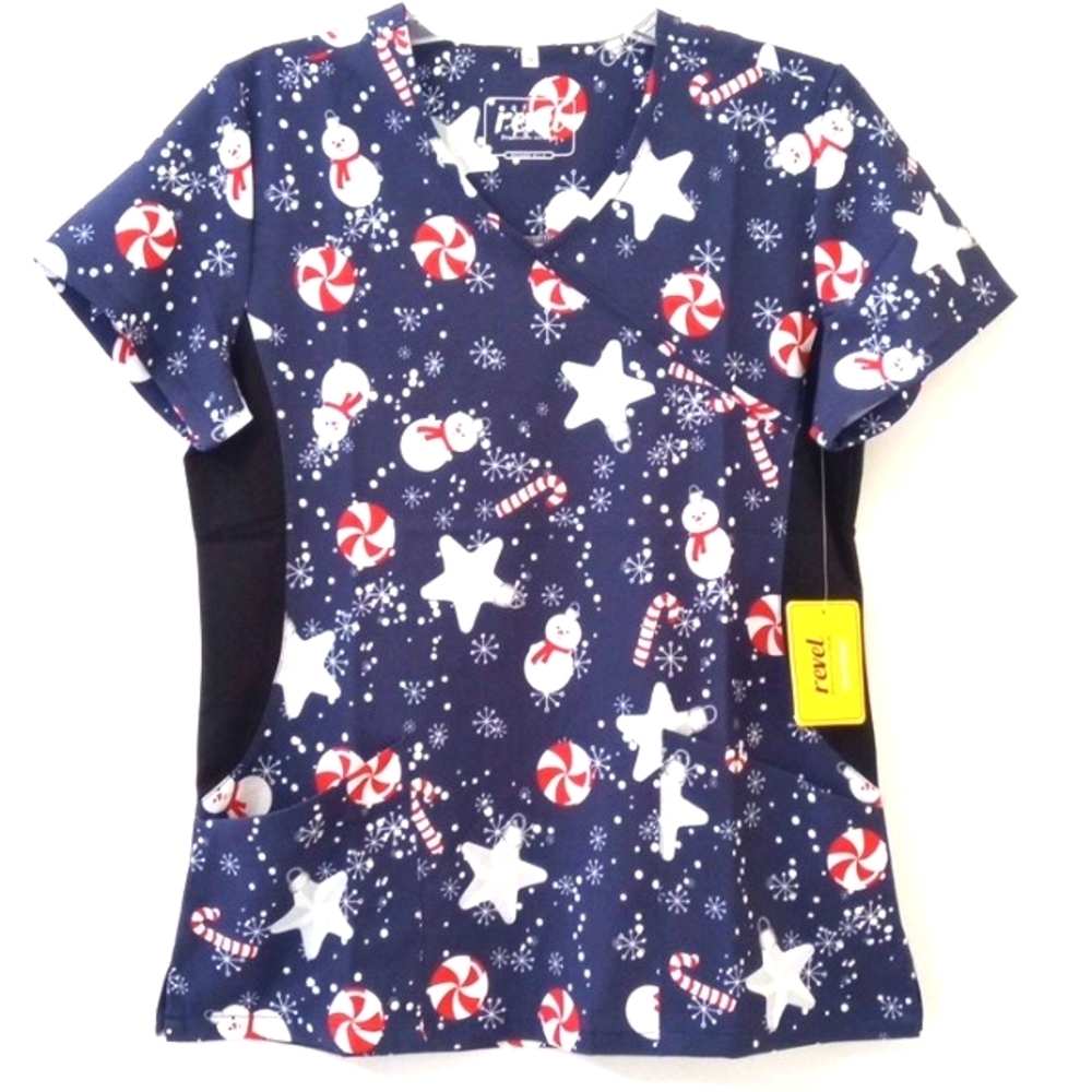 REVEL PREMIUM STRETCH V-NECK 2  POCKET MEDICAL SCRUB UNIFORM TOP SIZE MEDIUM NWT